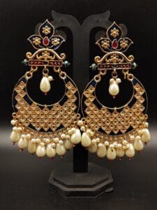 Gold Plated Lotus Chandbali Earrings | Best Wedding Special Jewellery Collection - Color: "Blue"