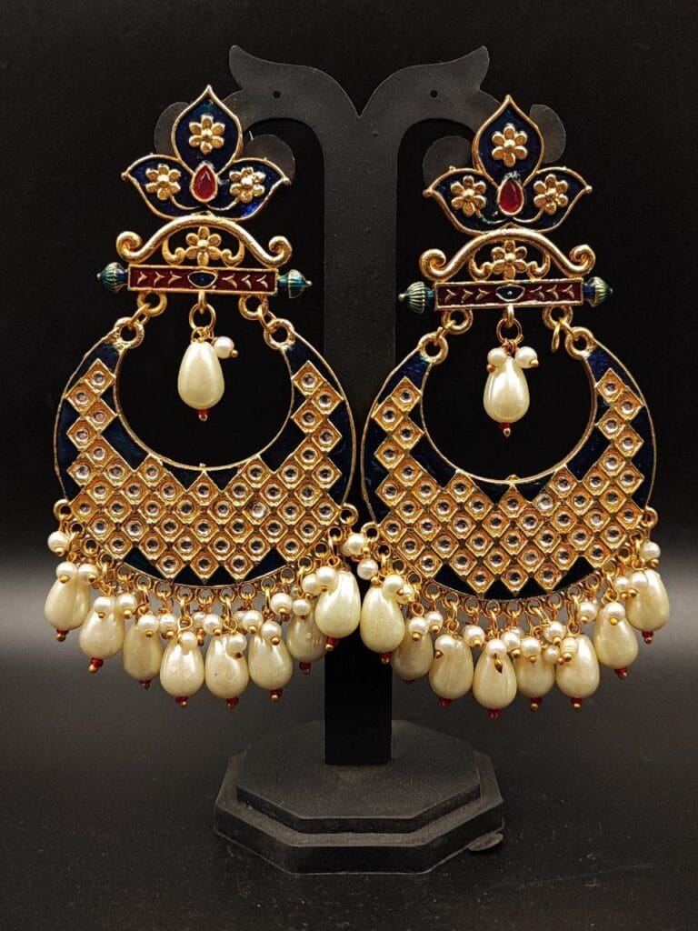 Bulk 698 Gold Plated Lotus Chandbali Earrings | Best Wedding Special Jewellery Collection - "Blue"