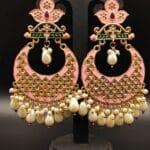 Gold Plated Lotus Chandbali Earrings | Best Wedding Special Jewellery Collection - "Babypink"