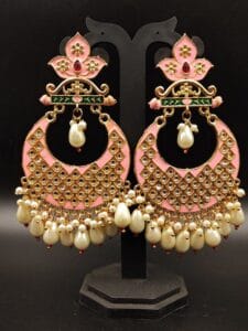 Gold Plated Lotus Chandbali Earrings | Best Wedding Special Jewellery Collection - Color: "Babypink"