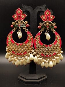 Gold Plated Lotus Chandbali Earrings | Best Wedding Special Jewellery Collection - Color: "Pink"