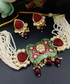 Wedding Special Kundan Necklace Set | Gold Plated Pearl Beads Details Jewellery