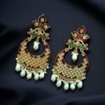 Gold Plated Lotus Chandbali Earrings | Best Wedding Special Jewellery Collection - "Red"
