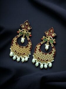 Gold Plated Lotus Chandbali Earrings | Best Wedding Special Jewellery Collection - Color: "Red"
