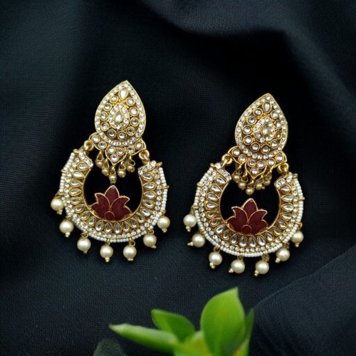 Gold Plated Stone Work Chandbali Earrings | Wedding Special Jewellery For Girls