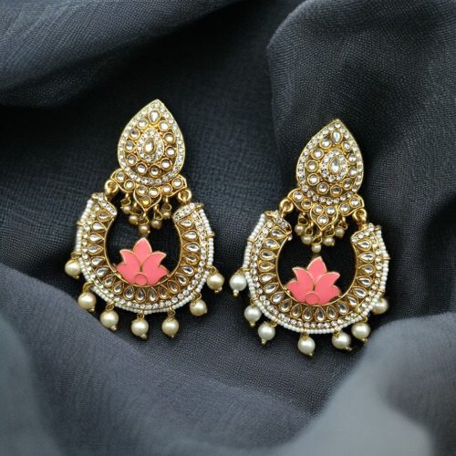 Gold Plated Stone Work Chandbali Earrings | Wedding Special Jewellery For Girls