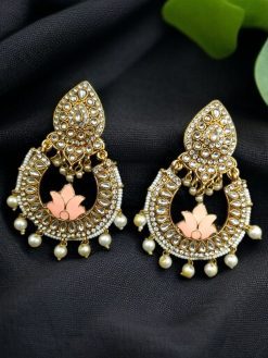 Gold Plated Stone Work Chandbali Earrings | Wedding Special Jewellery For Girls