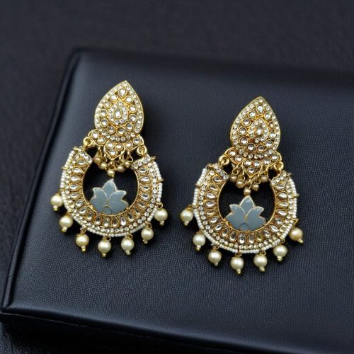 Gold Plated Stone Work Chandbali Earrings | Wedding Special Jewellery For Girls