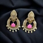 Gold Plated Stone Work Chandbali Earrings | Wedding Special Jewellery For Girls - "Pink"