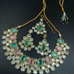 Gold Plated AD Stone Choker Necklace Set with Maangtikka | Best Wedding Jewelry