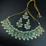 Gold Plated AD Stone Choker Necklace Set with Maangtikka | Best Wedding Jewelry - "Mint"