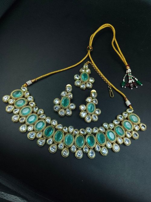 Gold Plated AD Stone Choker Necklace Set with Maangtikka | Best Wedding Jewelry
