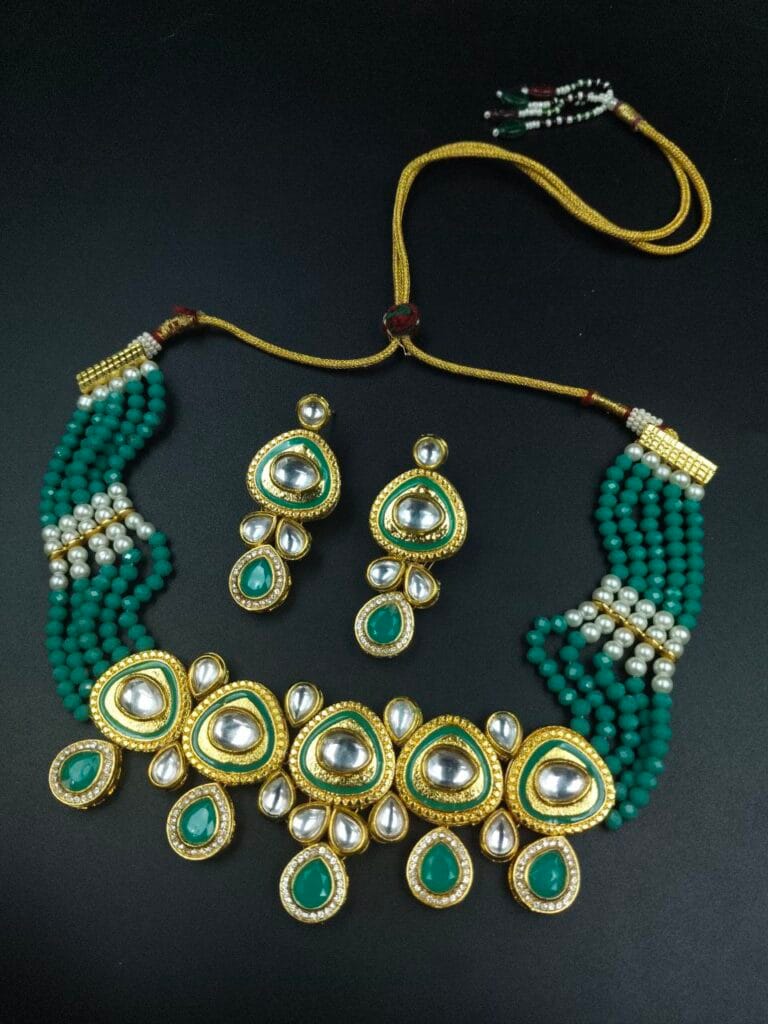 Bulk 676 Gold Plated Kundan Choker Necklace Set For Girls | Best Gift For Wedding Season