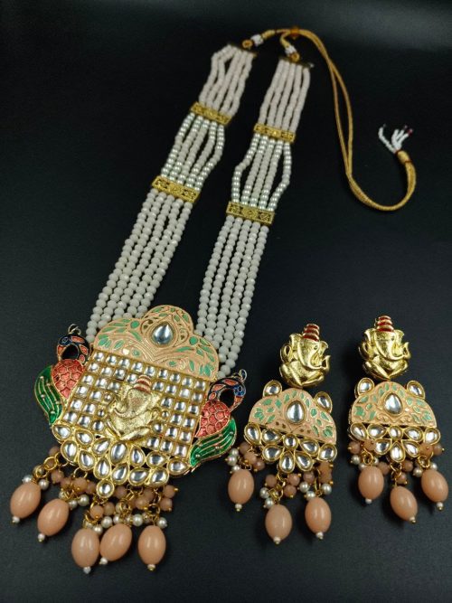Premium Look Kundan Meena Ganesha Necklace | Gold Plated Wedding Special Jewellery