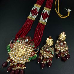 Premium Look Kundan Meena Ganesha Necklace | Gold Plated Wedding Special Jewellery