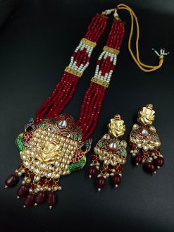 Premium Look Kundan Meena Ganesha Necklace | Gold Plated Wedding Special Jewellery