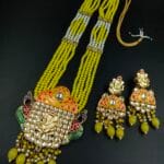 Premium Look Kundan Meena Ganesha Necklace | Gold Plated Wedding Special Jewellery - "Yellow"