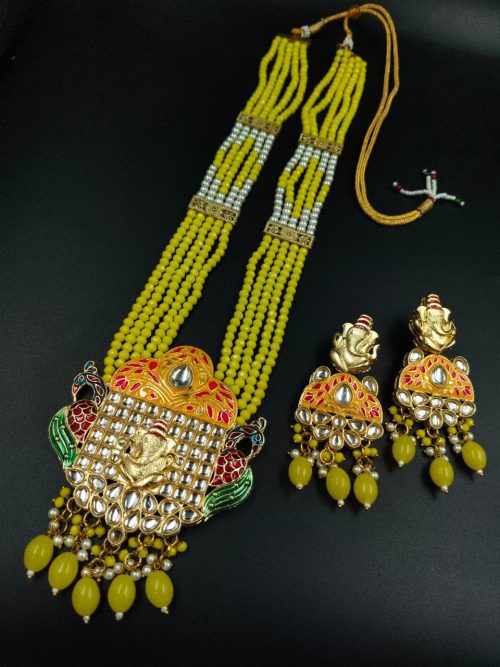 Premium Look Kundan Meena Ganesha Necklace | Gold Plated Wedding Special Jewellery
