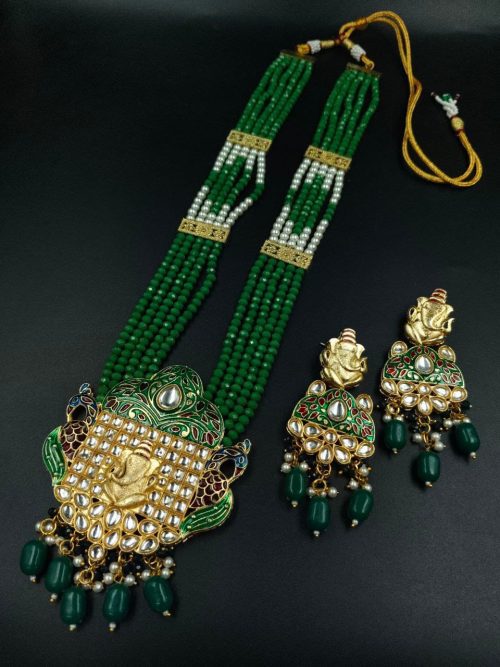 Premium Look Kundan Meena Ganesha Necklace | Gold Plated Wedding Special Jewellery