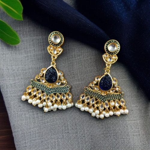 Gold Plated Kundan Meena Earrings | Best Indian Festival's Jewelry For Girls
