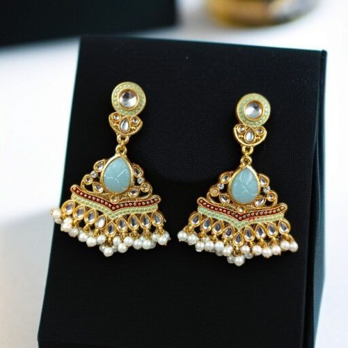 Gold Plated Kundan Meena Earrings | Best Indian Festival's Jewelry For Girls