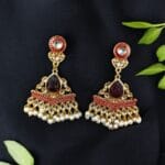 Gold Plated Kundan Meena Earrings | Best Indian Festival's Jewelry For Girls - "Maroon"
