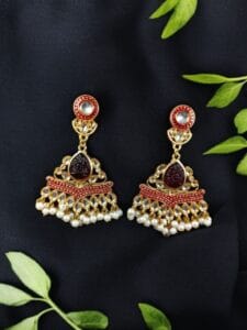 Gold Plated Kundan Meena Earrings | Best Indian Festival's Jewelry For Girls - Color: "Maroon"