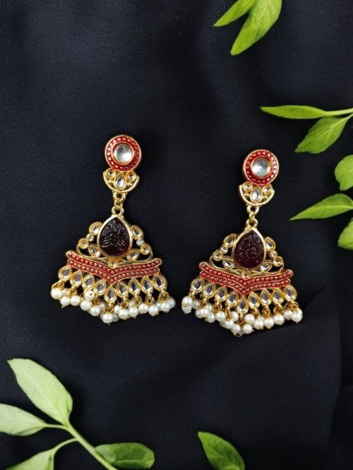 Gold Plated Kundan Meena Earrings | Best Indian Festival's Jewelry For Girls