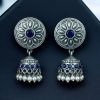 Oxidized silver jhumki earrings with stone and pearl detailing