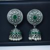 Oxidized silver jhumki earrings with stone and pearl detailing