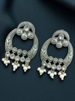Antique oxidized silver earring floral art earrings for women