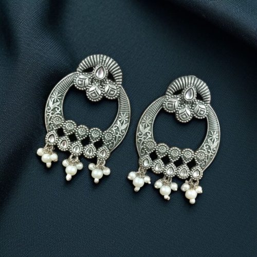 Antique oxidized silver earring floral art earrings for women