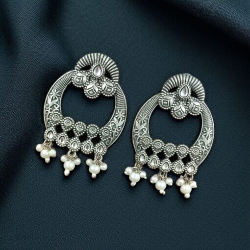 Antique oxidized silver earring floral art earrings for women
