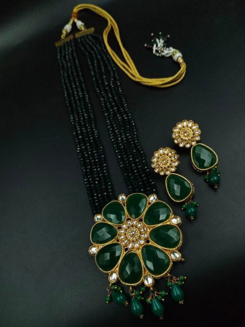 Traditional gold plated Kundan Meena floral necklace set