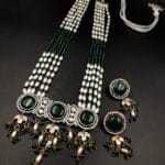 Designer Pearl Necklace with Kundan Meena and Monalisa Stone – Wedding Special - "Green"