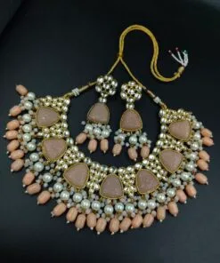 Gold plated bridal necklace set with AD stones and pearl accents