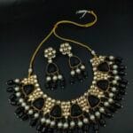 Gold Plated Bridal Necklace Set with Beautiful Stones and Pearl Accents - "Black"
