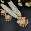 Elegant ethnic long necklace with Kundan Meena, stones, and pearls.