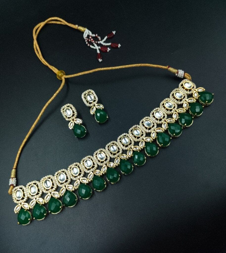 Bulk 606 Elegant Monalisa Stone Beautiful Choker Necklace – Gold Plated Party Wear Design