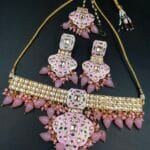 Handcrafted Best Traditional Choker Necklace – Kundan Meena with Pearl Detailing - "Baby Pink"