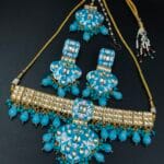 Handcrafted Best Traditional Choker Necklace – Kundan Meena with Pearl Detailing - "Aqua"
