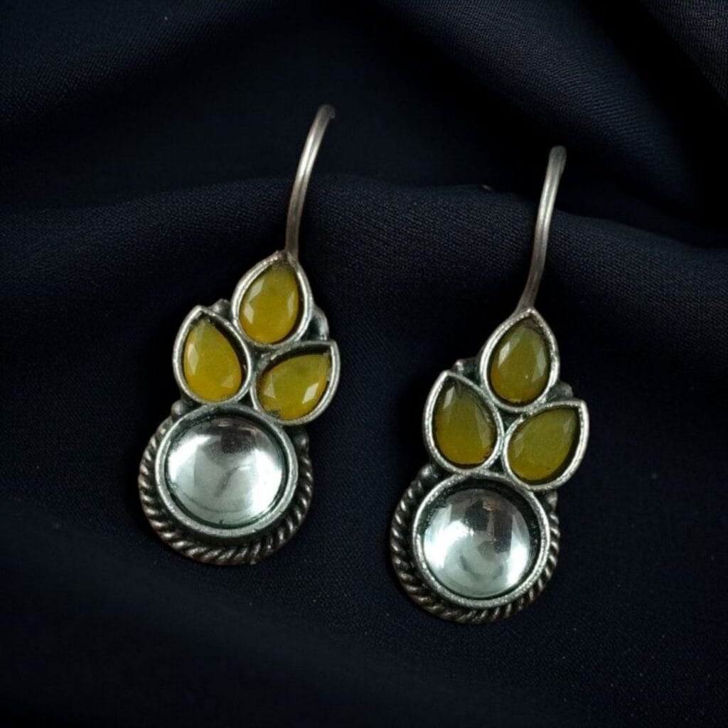 Bulk 306 Trendy Silver Look Like Hook Earrings | Mind-blowing Oxidized Daily-wear Earrings - "Yellow"