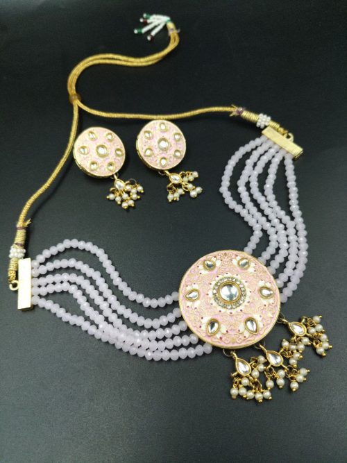 Gold Plated Kundan Meena Necklace Set with Stones – Wedding Special Jewelry - Image 4