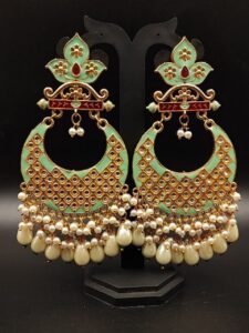 Gold Plated Lotus Chandbali Earrings | Best Wedding Special Jewellery Collection - Color: "Mint"