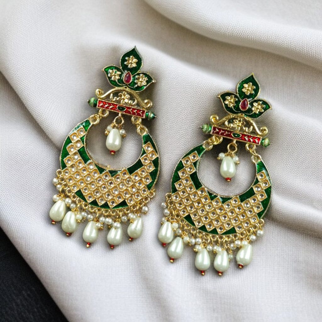 Bulk 692 Gold Plated Lotus Chandbali Earrings | Best Wedding Special Jewellery Collection - "Green"
