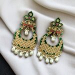 Gold Plated Lotus Chandbali Earrings | Best Wedding Special Jewellery Collection - "Green"