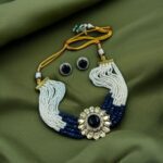 Stylish Best Flower Design Stone Necklace – Party Wear Statement Jewelry - "Blue"
