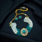 Stylish Best Flower Design Stone Necklace – Party Wear Statement Jewelry - "Aqua"