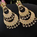 Elegant Pearl Meenakaari Beautiful Chandbali Earrings for Wedding Celebrations - "Peach"