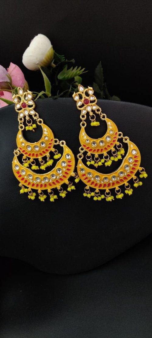 Elegant pearl Meenakaari Chandbali earrings for wedding celebrations.